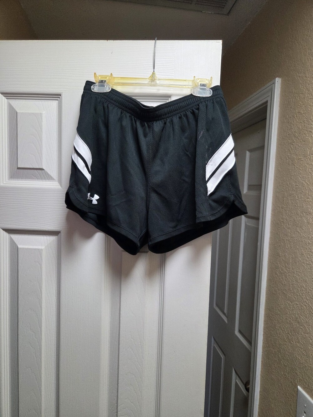 Under Armour Black Athletic Shorts with White Side Stripes